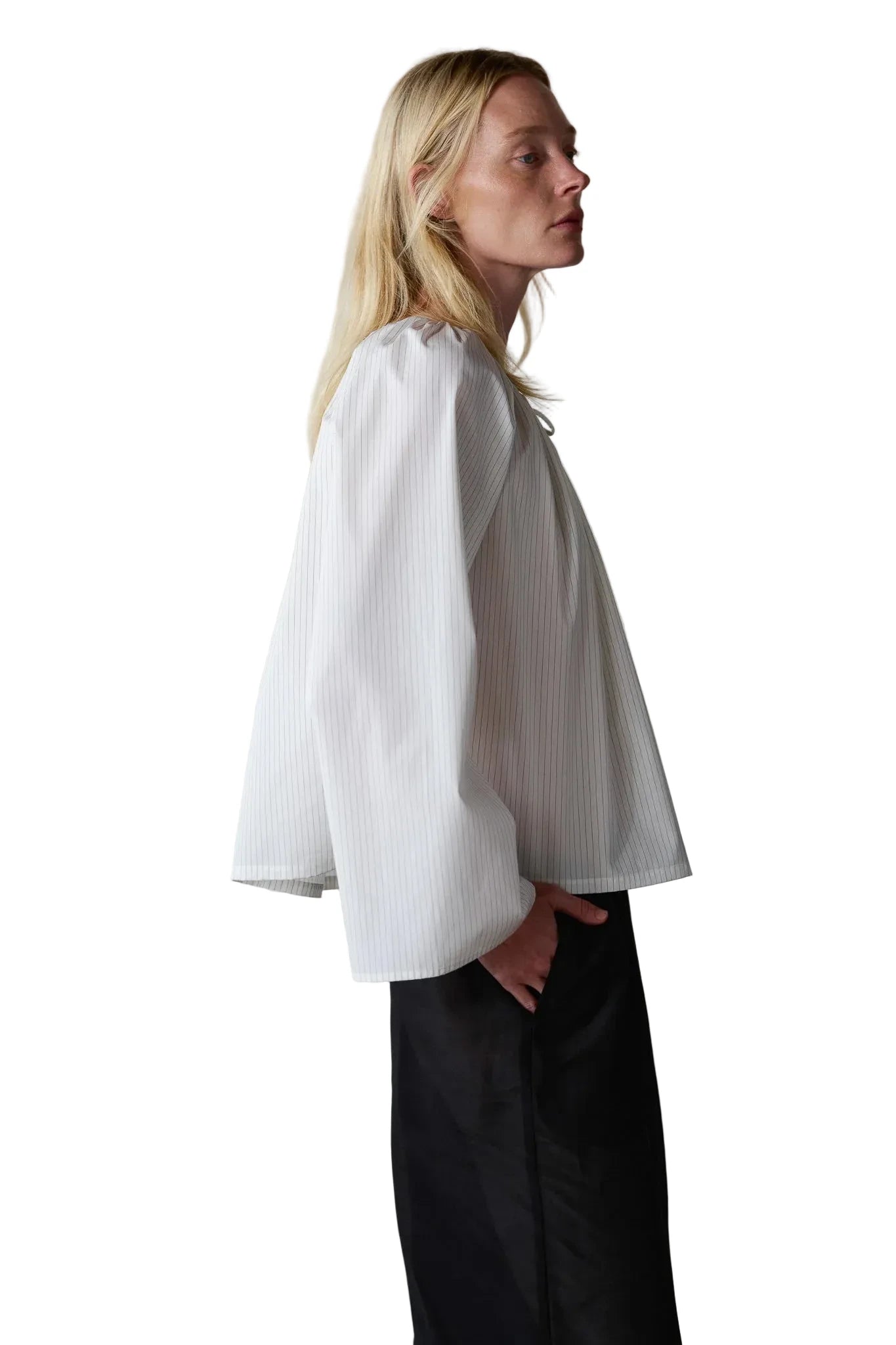 DONNI. Pop Pinstripe Tie Top in Powder