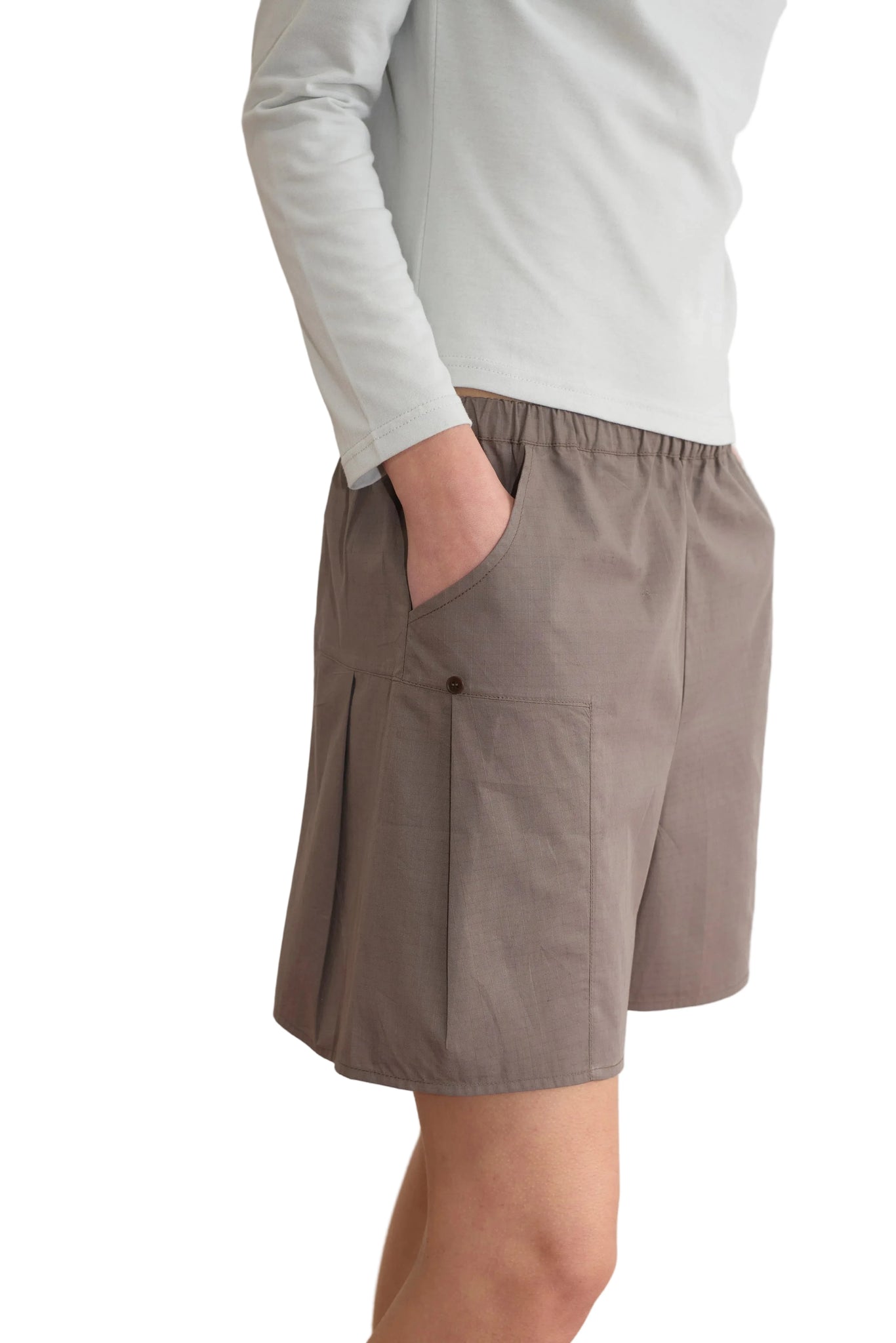 Deiji Studios Pleat Short in Khaki Check