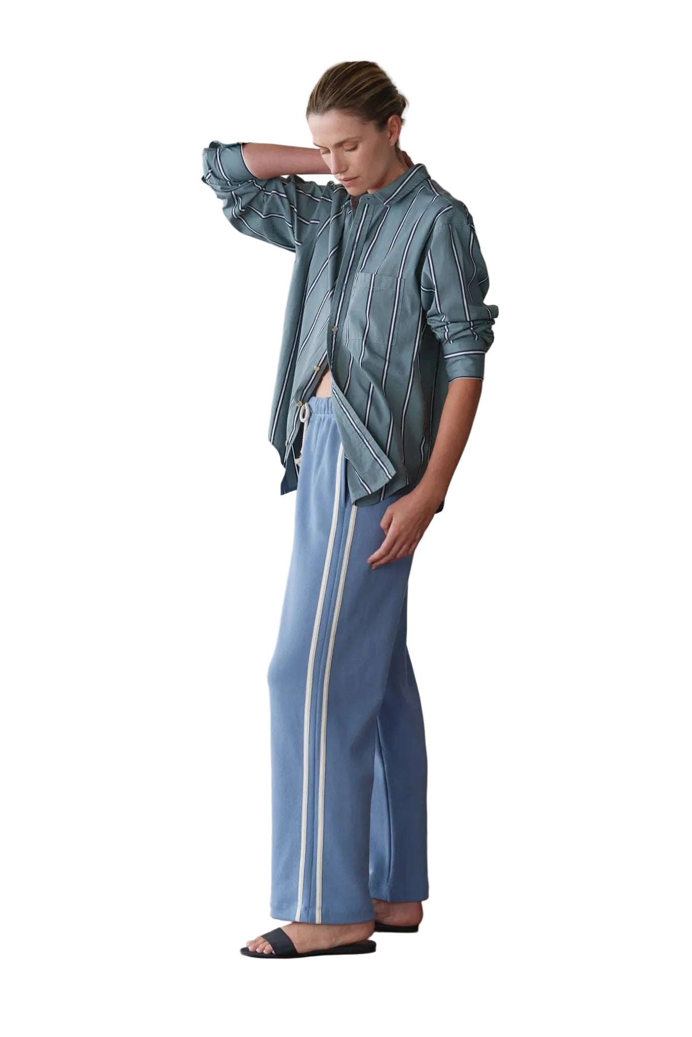 DONNI. Eco-Terry Stripe Crop Pant in Cornflower