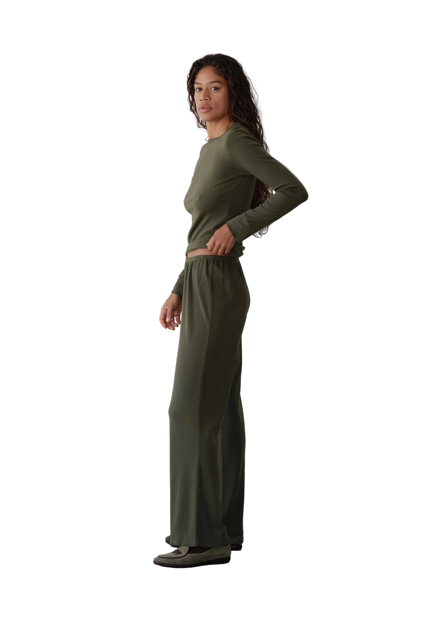 DONNI. Baby Rib Scallop Pant in Oregano