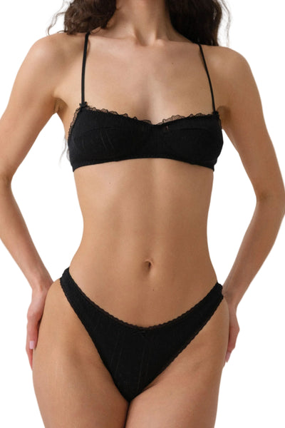 Cou Cou The High Rise Brief in Black Pointelle