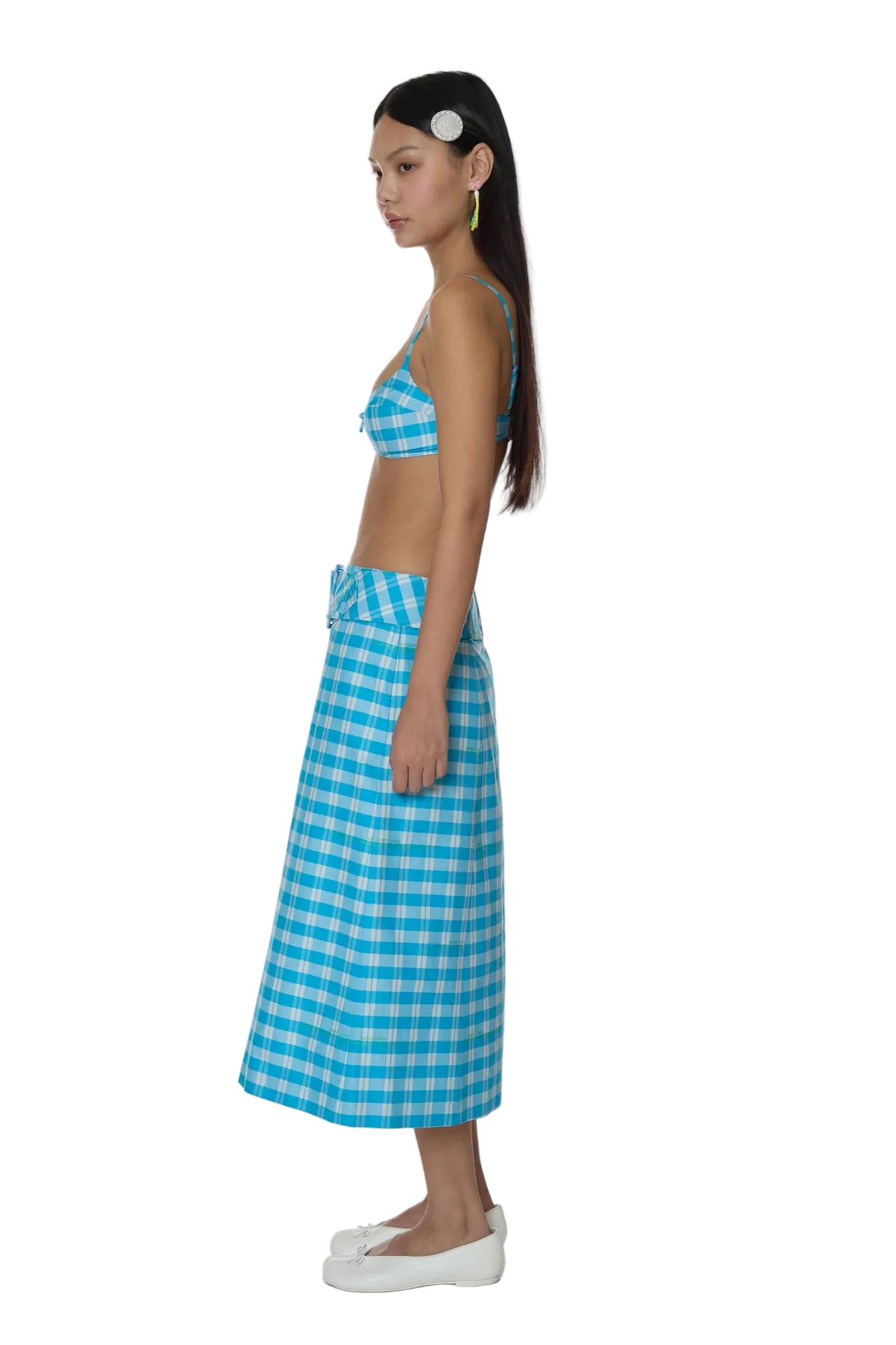 Sandy Liang Remie Bra in Blue Multi Plaid