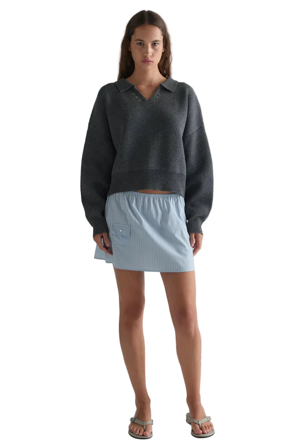 Deiji Studios Pocket Skirt in Lake Blue Stripe