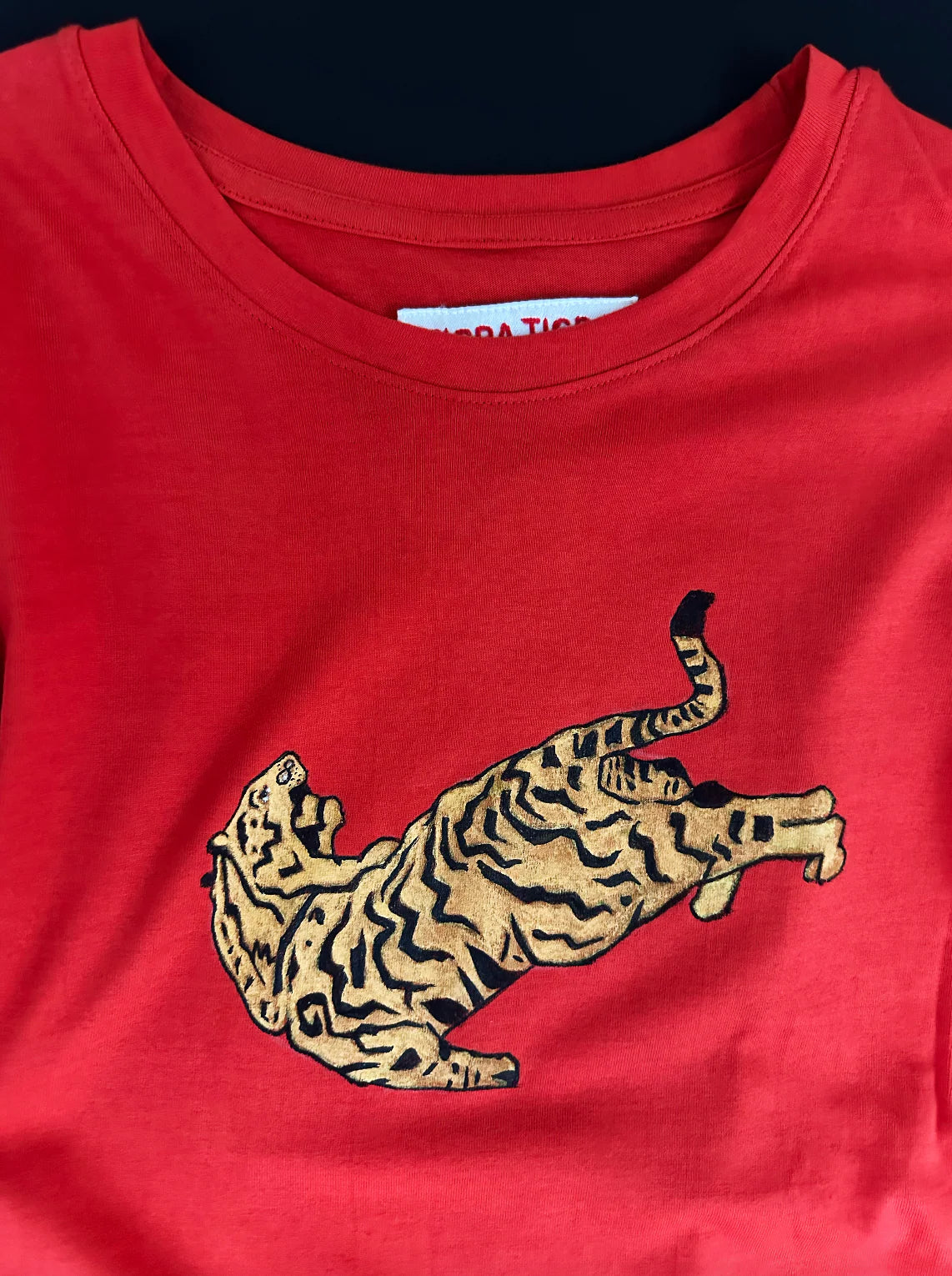 Tigra Tigra Hand Painted Tiger Long Sleeve T-Shirt in Apple Red
