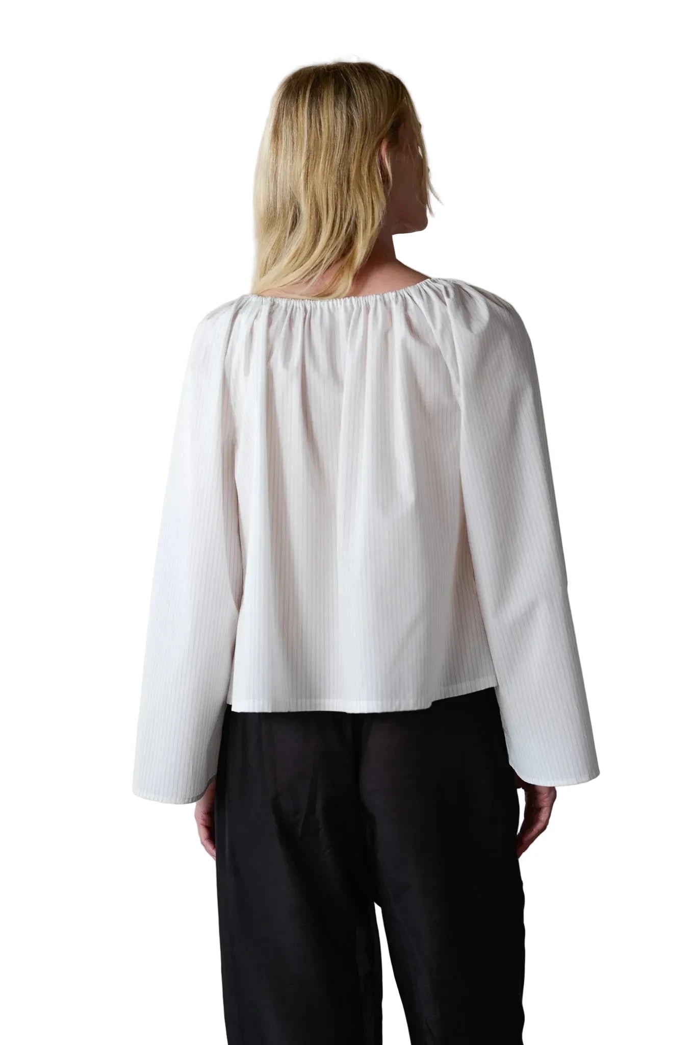 DONNI. Pop Pinstripe Tie Top in Powder