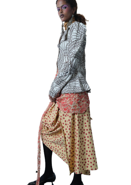 Tigra Tigra Hand-Embroidered Rabari Deconstructed Jacket in White/Brown