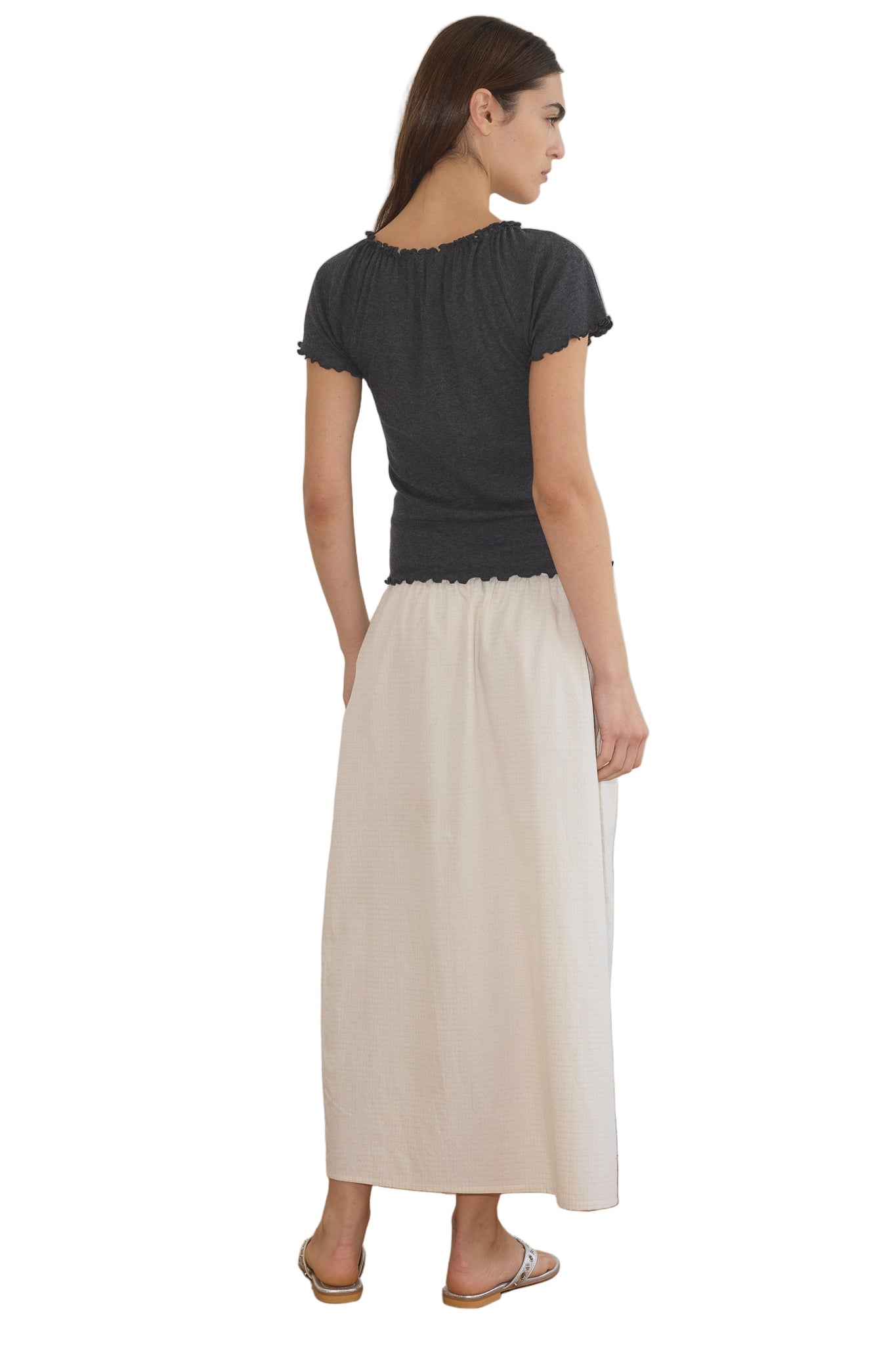 Deiji Studios Mid Day Skirt in Bone Check