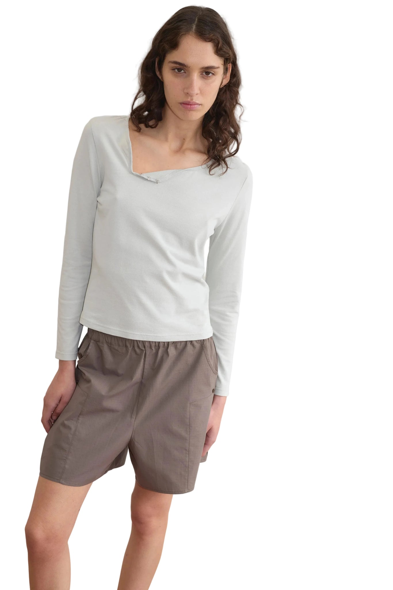 Deiji Studios Clasp Longsleeve Top in Grey Blue