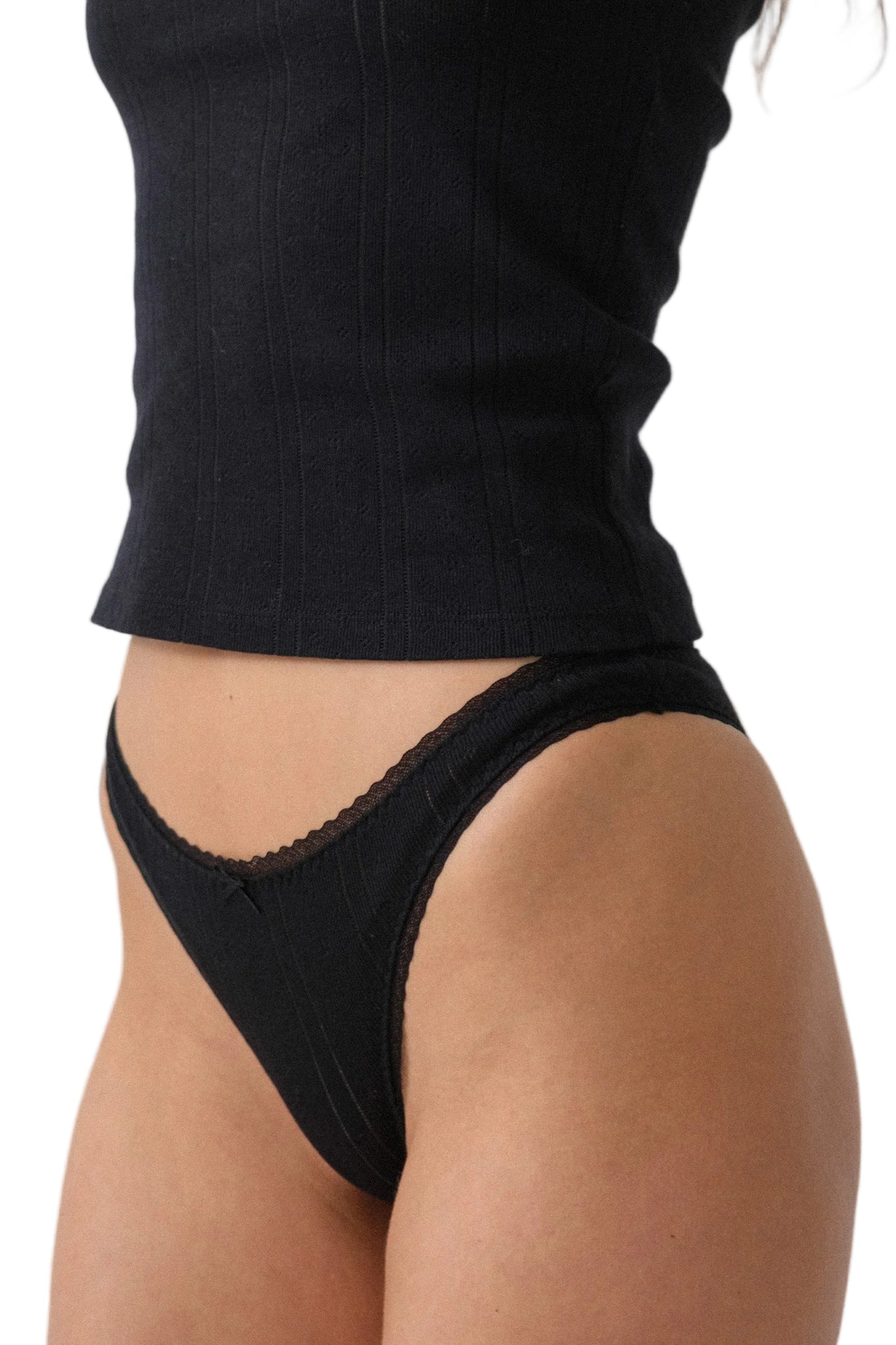 Cou Cou The High Rise Brief in Black Pointelle