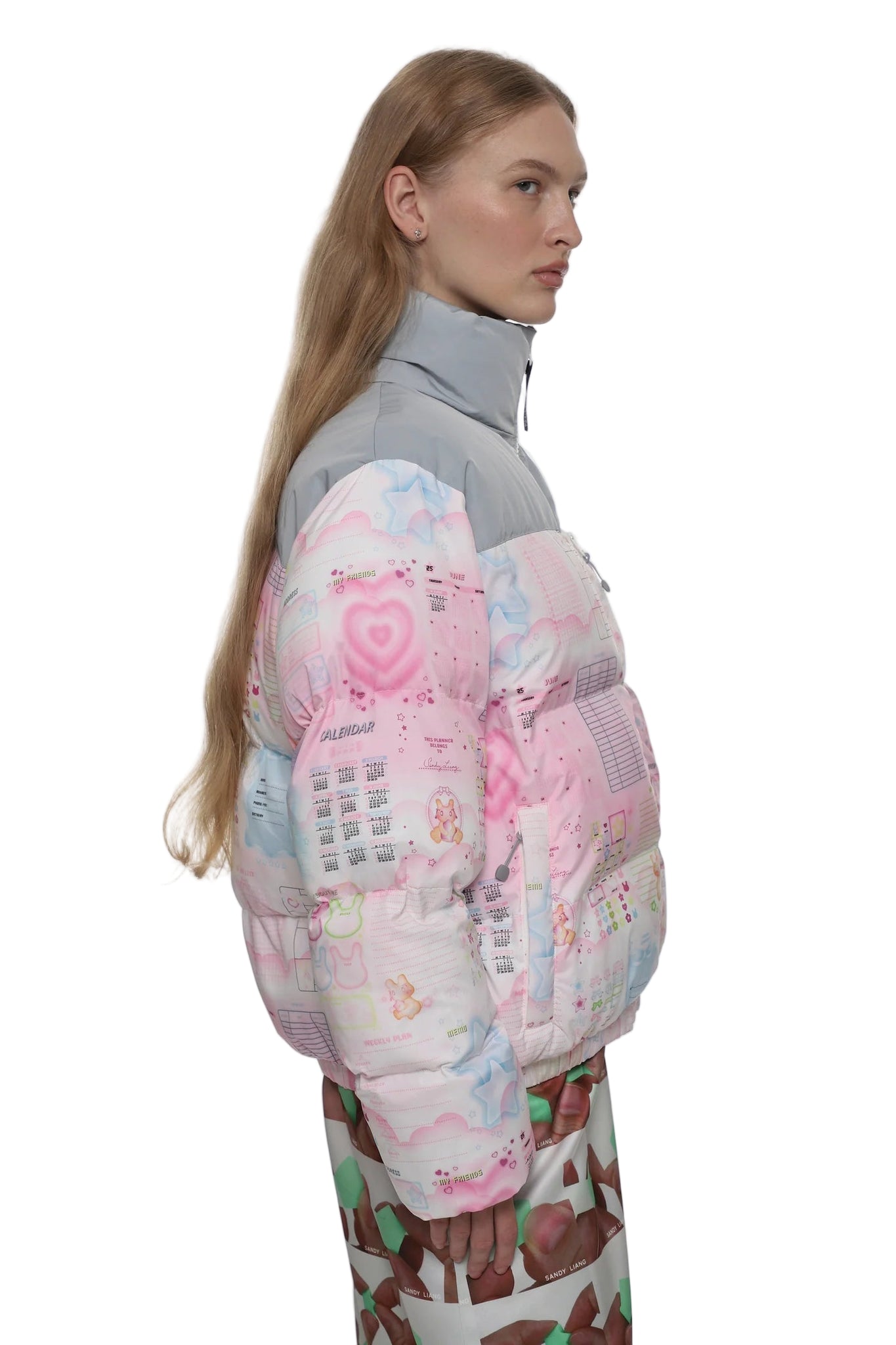 Sandy Liang Jeffey Puffer Jacket in Pink Multi