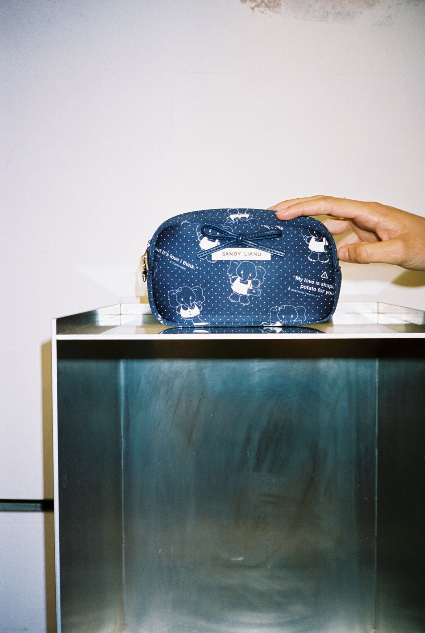Sandy Liang Smol Pouch in Navy Elephant