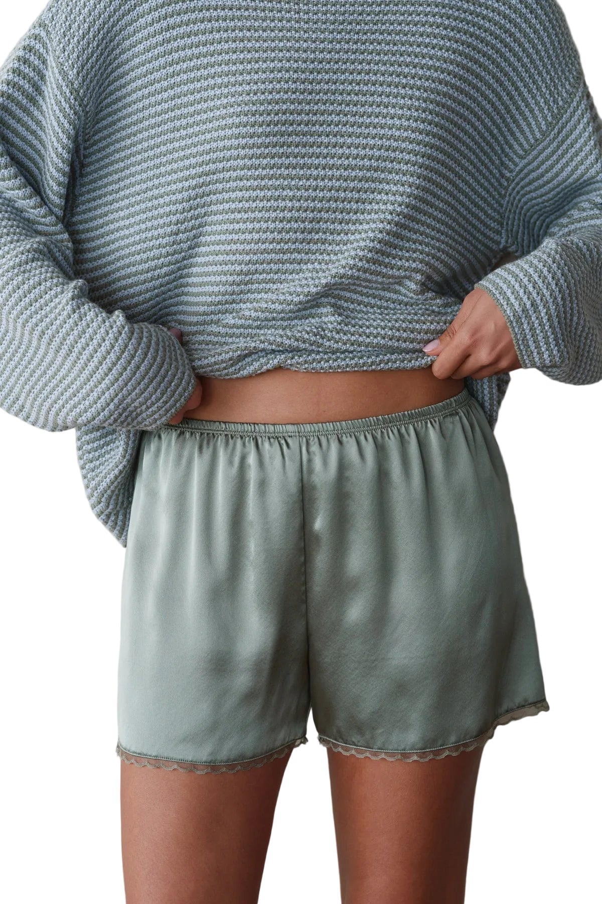 DONNI. Silk Lace Tap Short in Dill