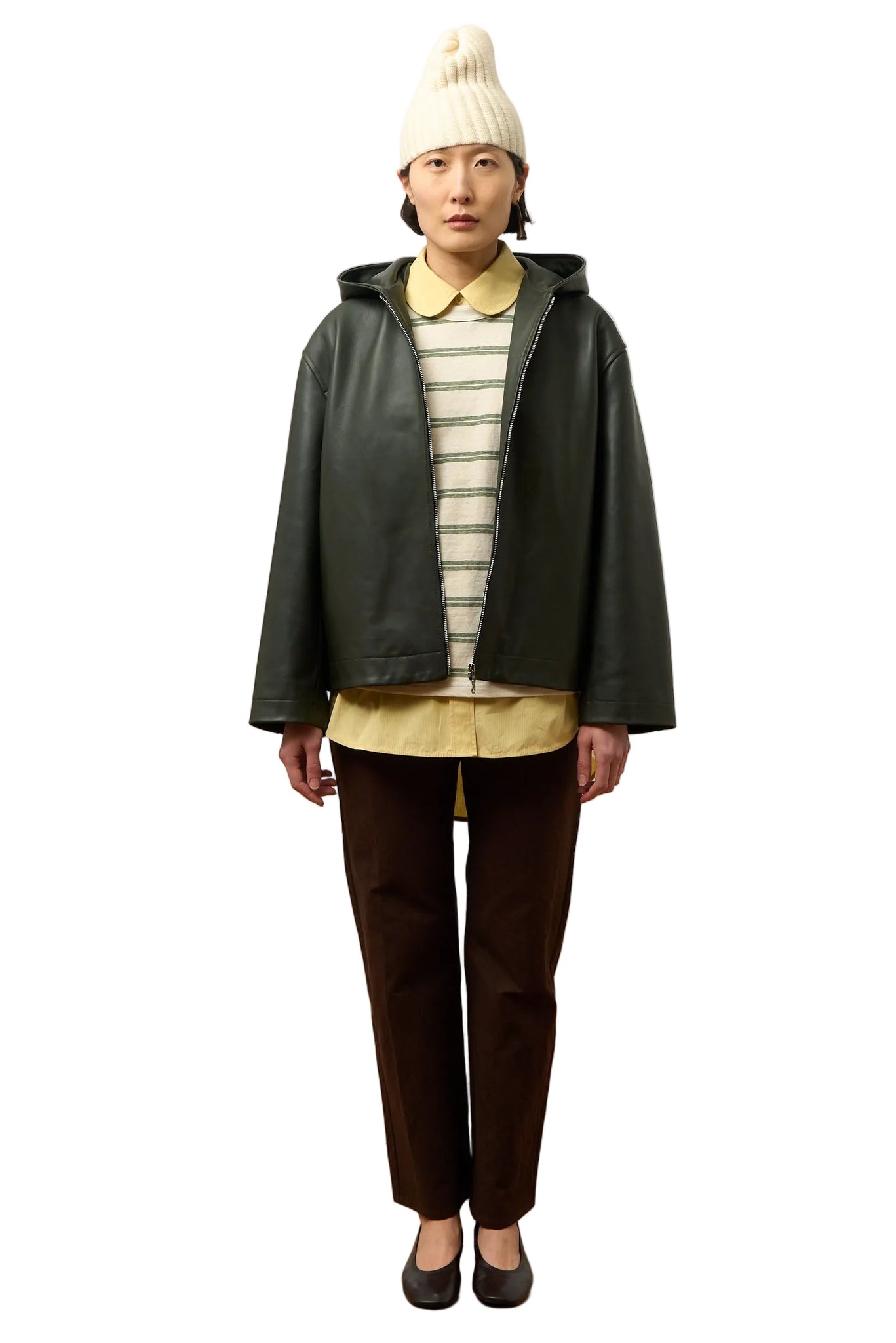 Cawley Waxy Zip-Up Hoodie in Olive