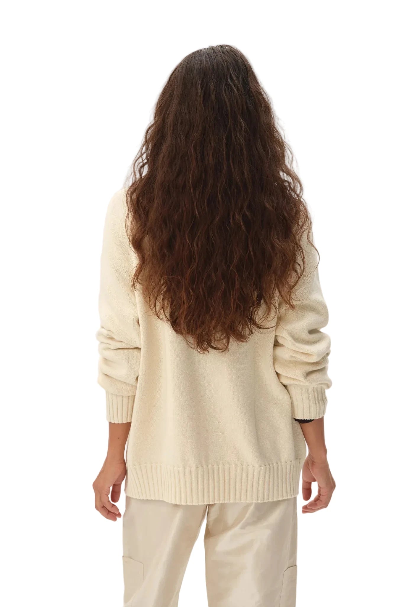 DONNI. Cotton Knit V-Neck Sweater in Creme