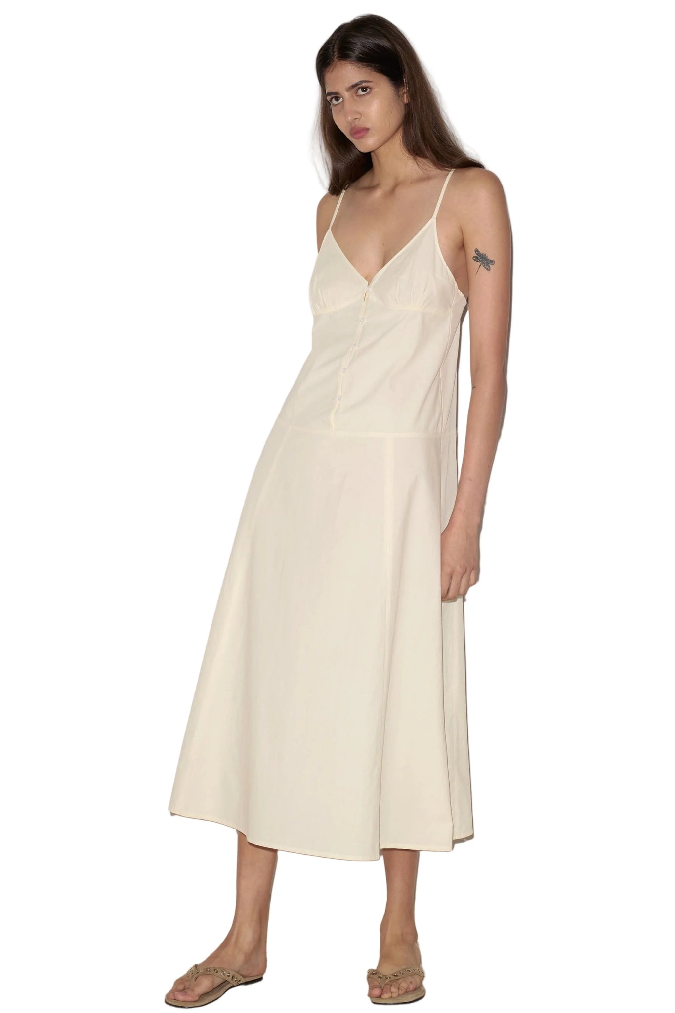 deiji studios linen dress Deiji Studios - Away Linen Checked Dress - Taupe grey