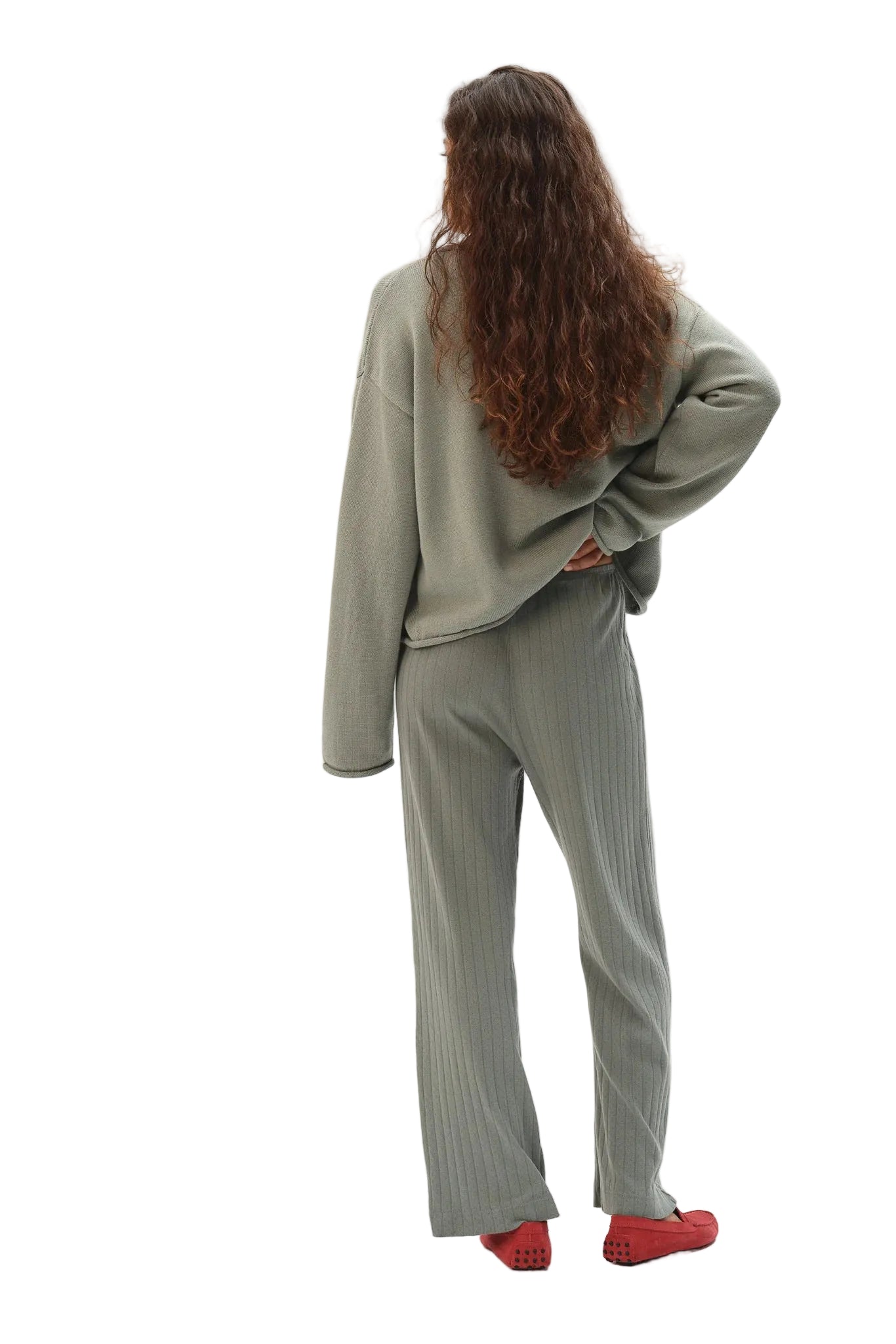 DONNI. Pointelle Simple Crop Pant in Sage