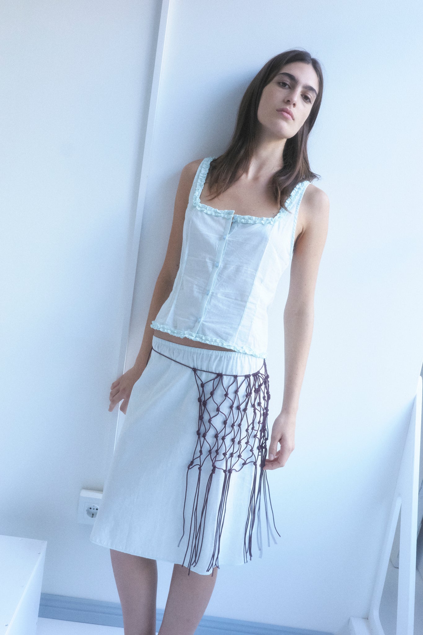 Deiji Studios Button Frill Top in Mint