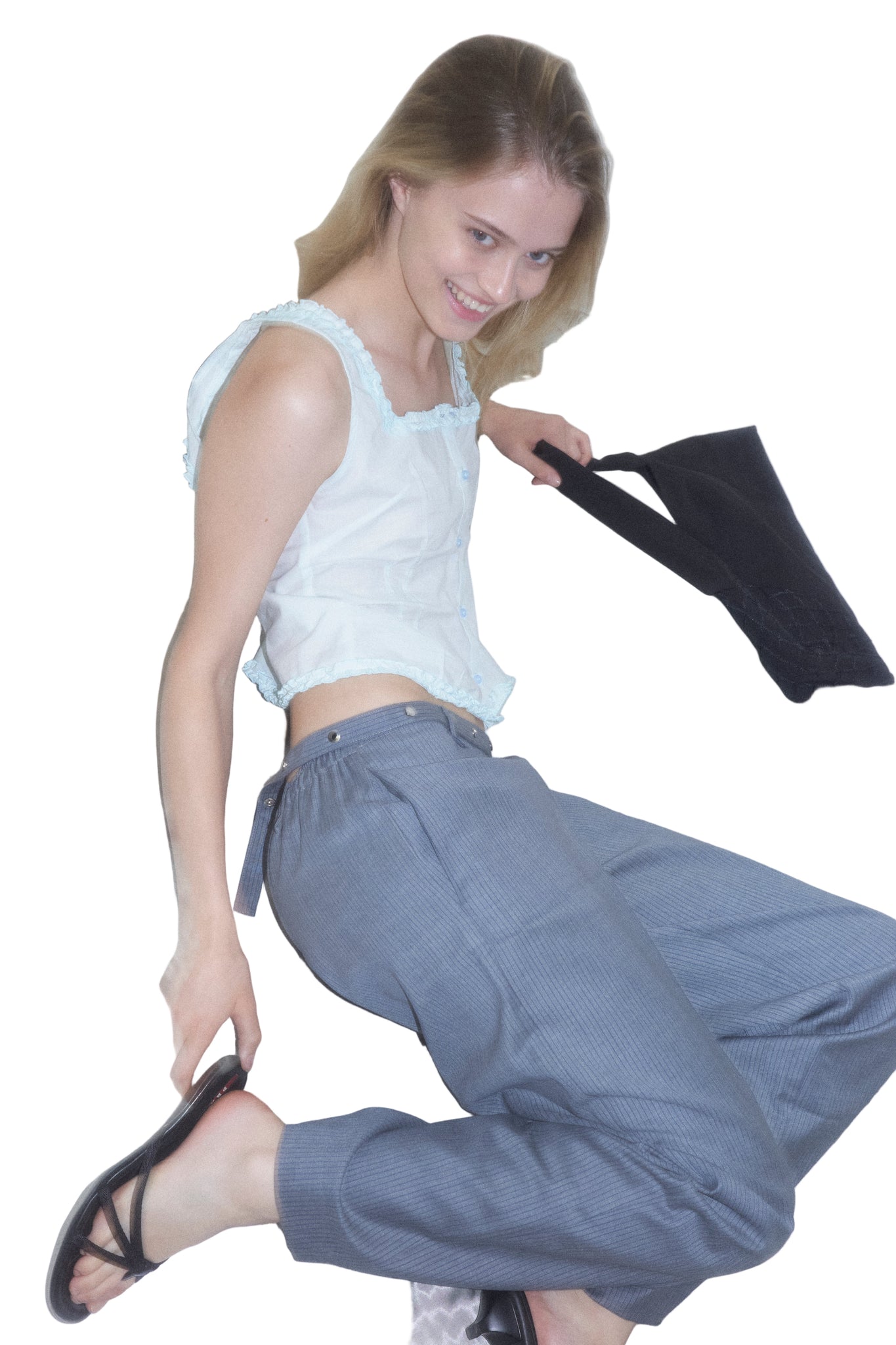 Deiji Studios Button Frill Top in Mint