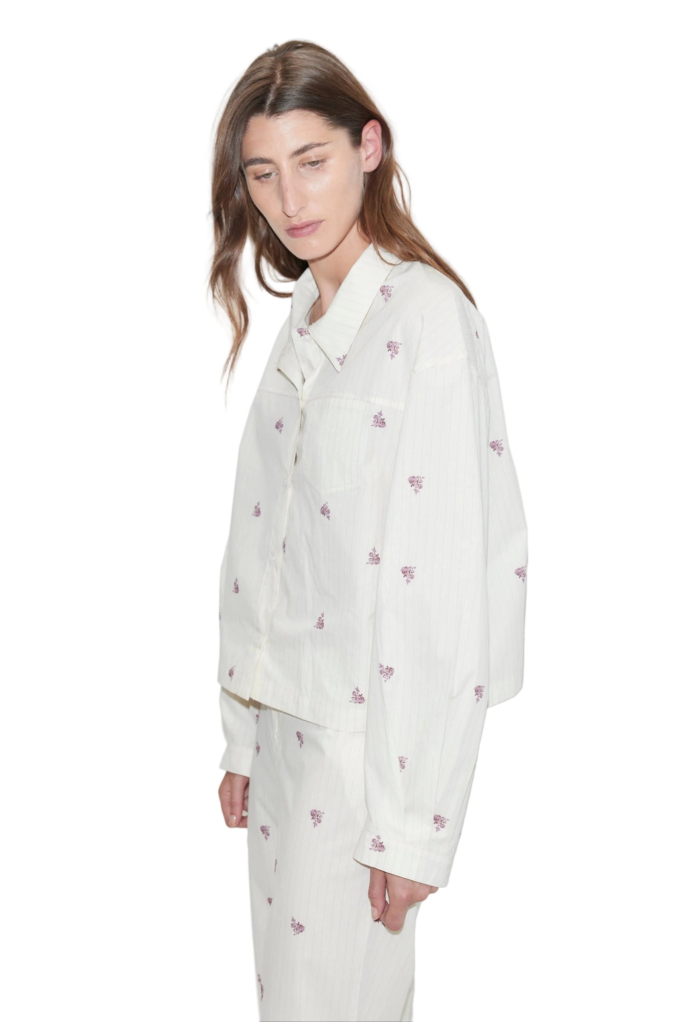 Deiji Studios Boxy Long Set in Floral Stripe