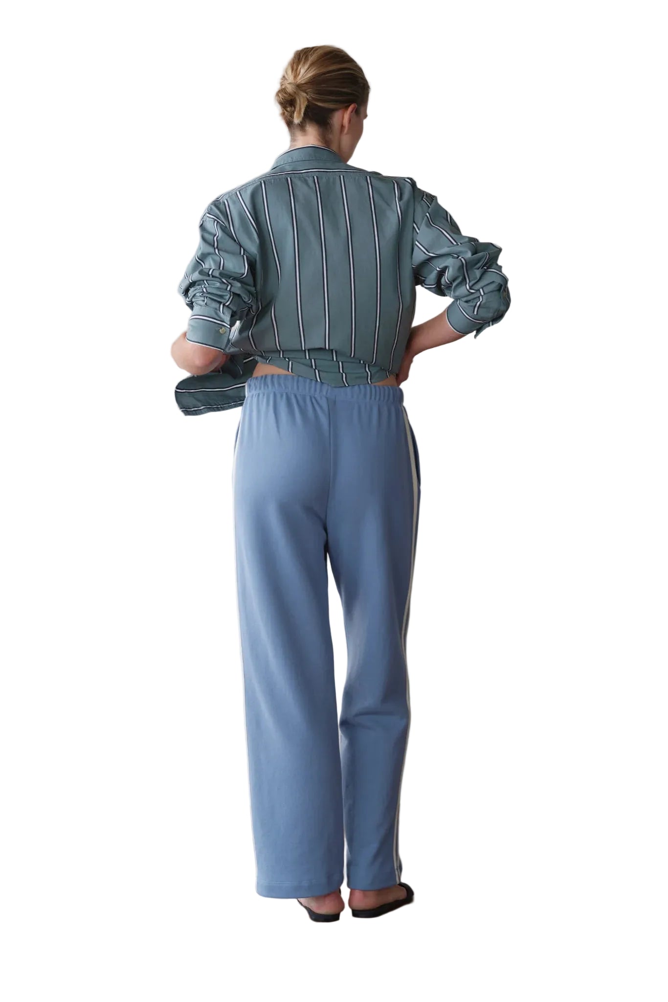 DONNI. Eco-Terry Stripe Crop Pant in Cornflower