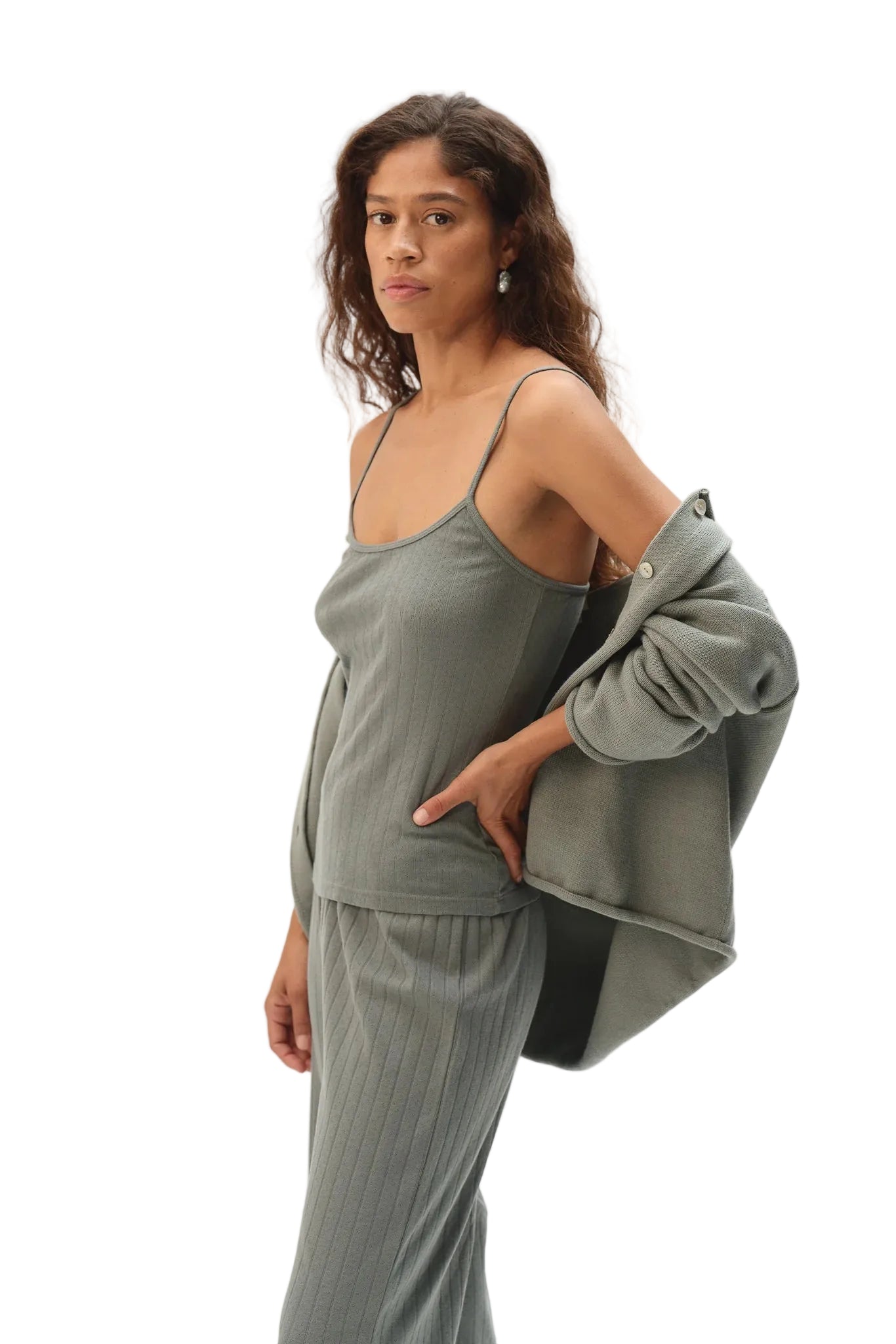 DONNI. Pointelle Cami Tank in Sage