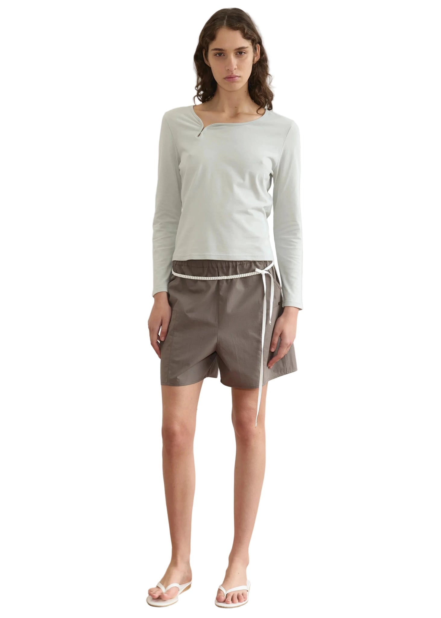 Deiji Studios Clasp Longsleeve Top in Grey Blue