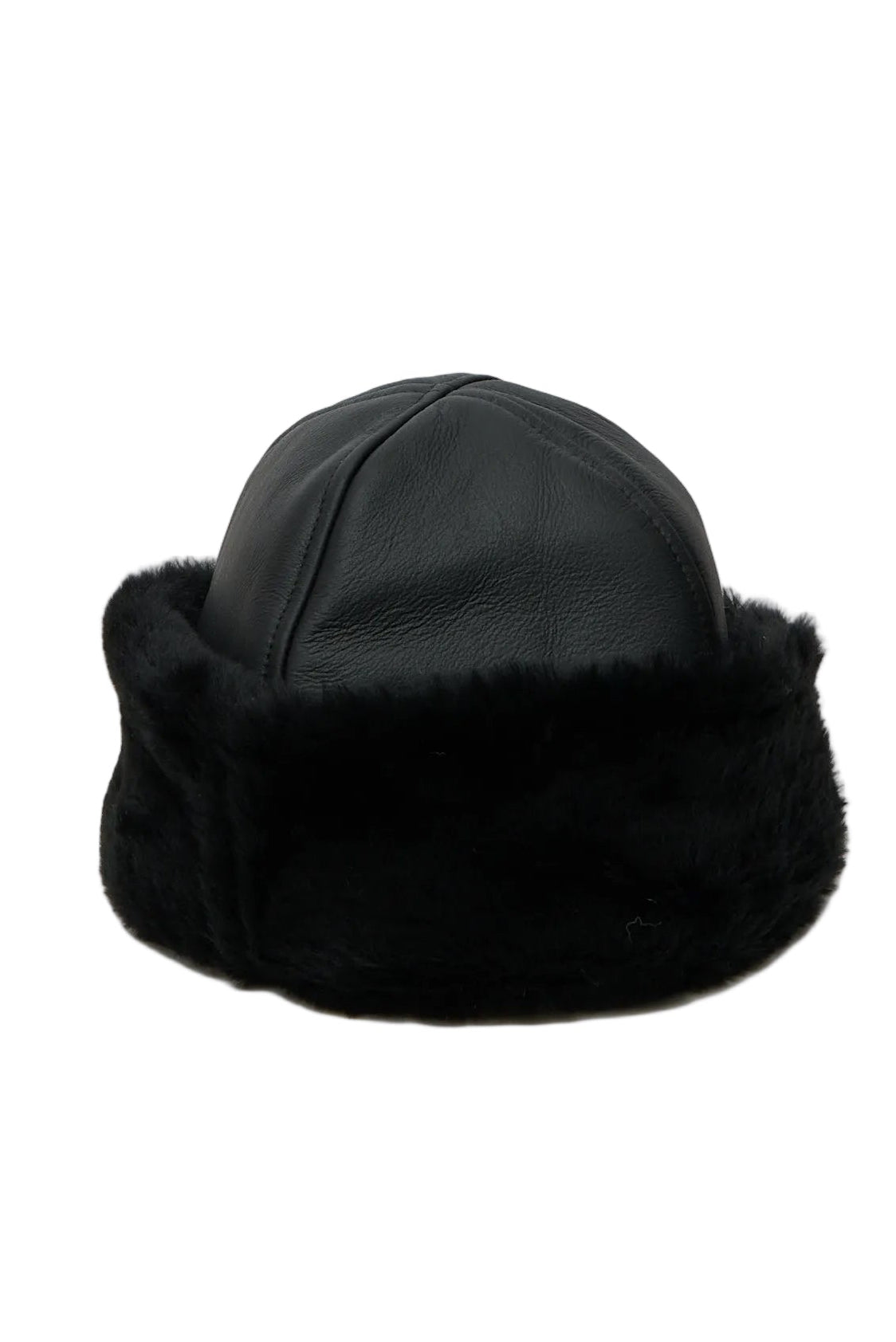 Cawley Leather Back Straight Hair Sheepskin Cap in Black