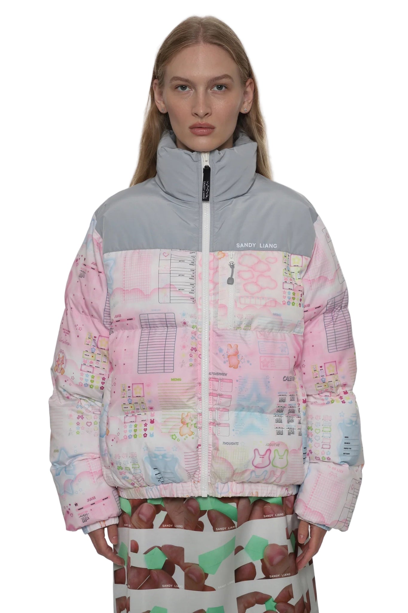 Sandy Liang Jeffey Puffer Jacket in Pink Multi