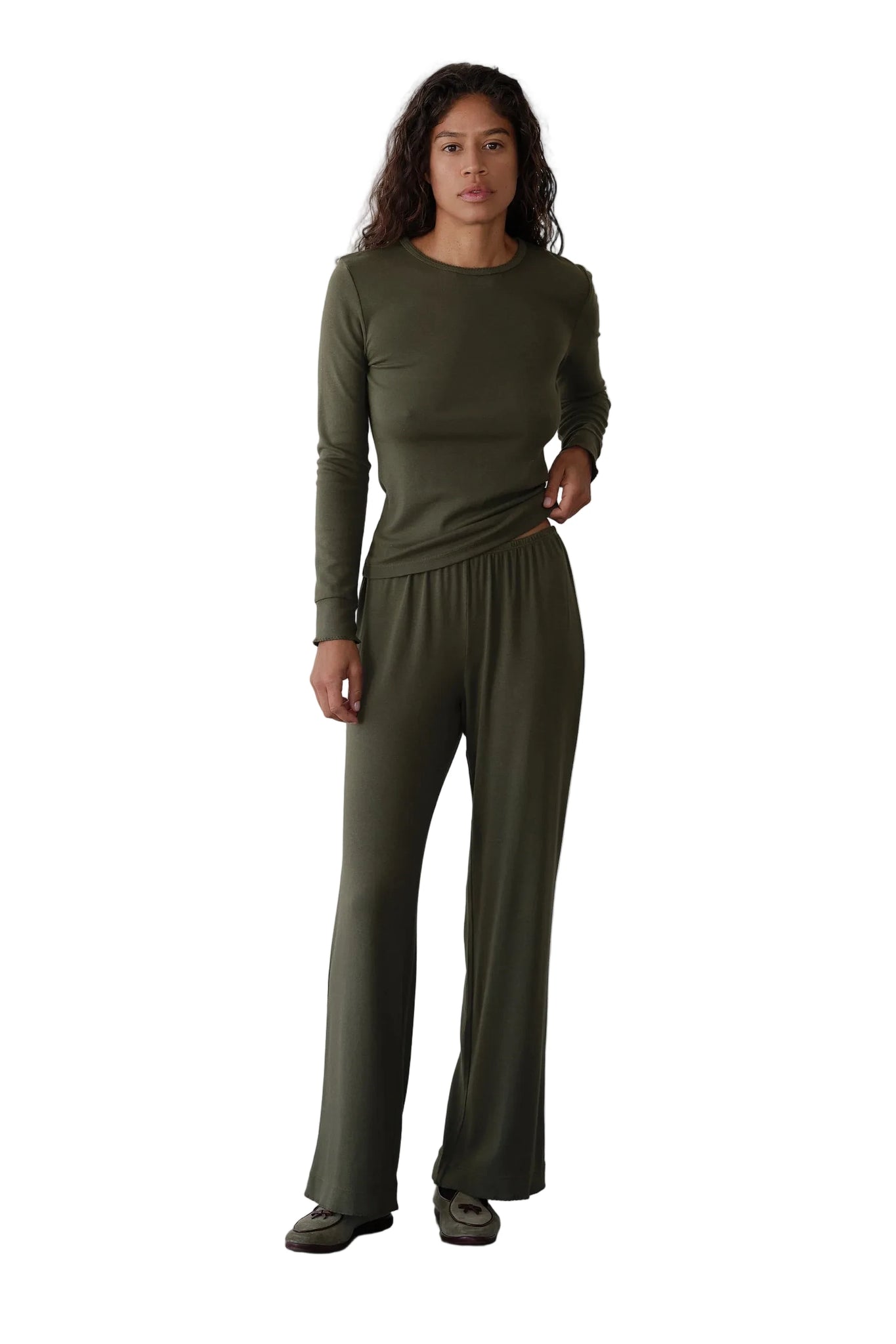 DONNI. Baby Rib Scallop Pant in Oregano