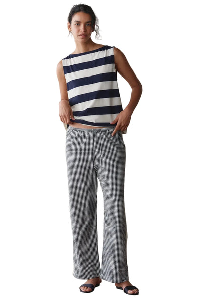 DONNI. Cotton Gingham Stripe Crop Pant in Jet