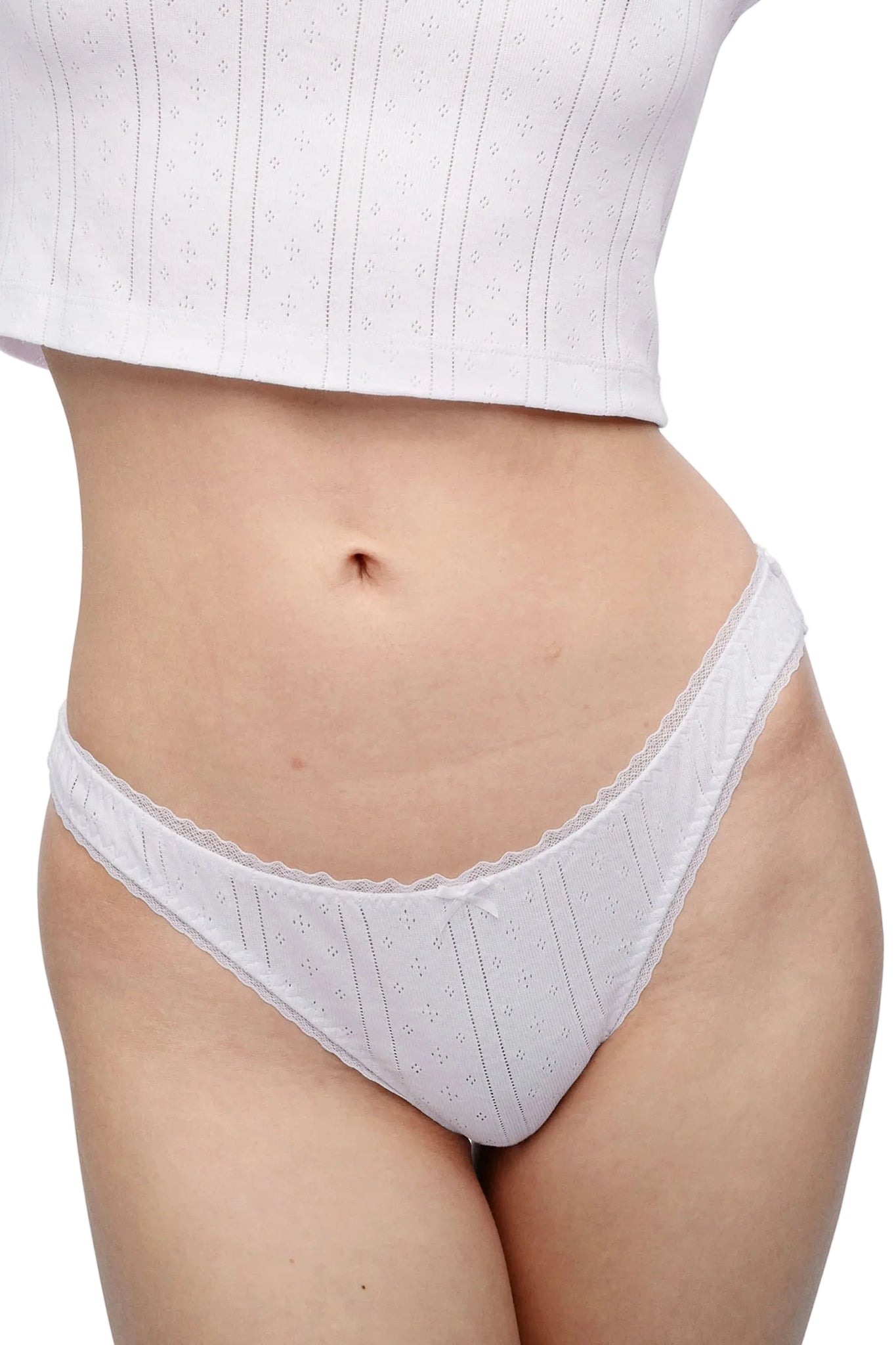 Cou Cou The High Rise Brief in White Pointelle