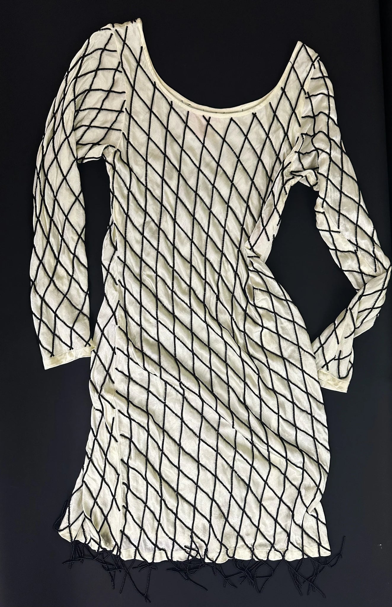 Tigra Tigra Off The Shoulder Beaded Dress in Pale Yellow/Black
