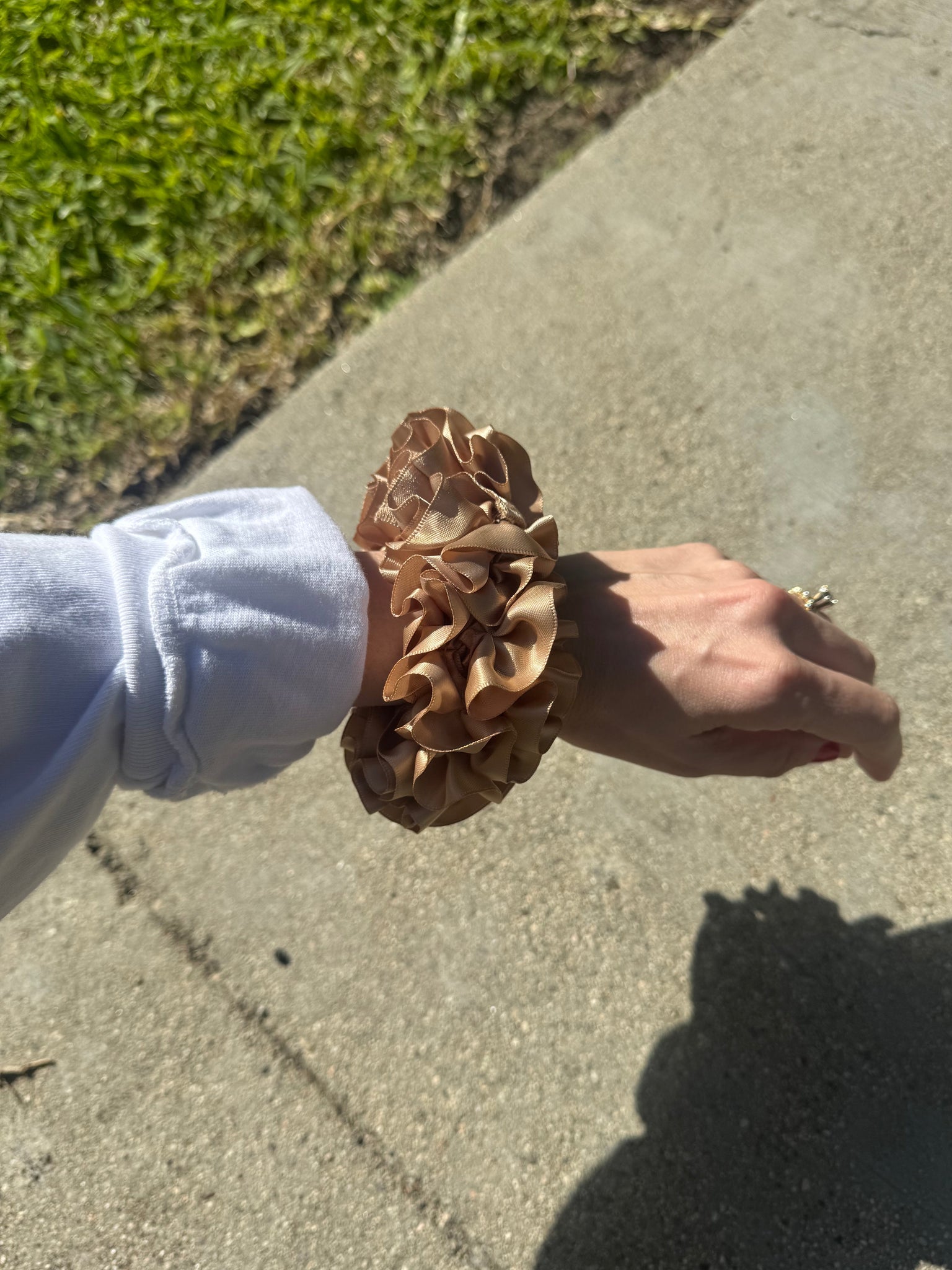 Maryam Nassir Zadeh Carnation Scrunchie in Latte Satin