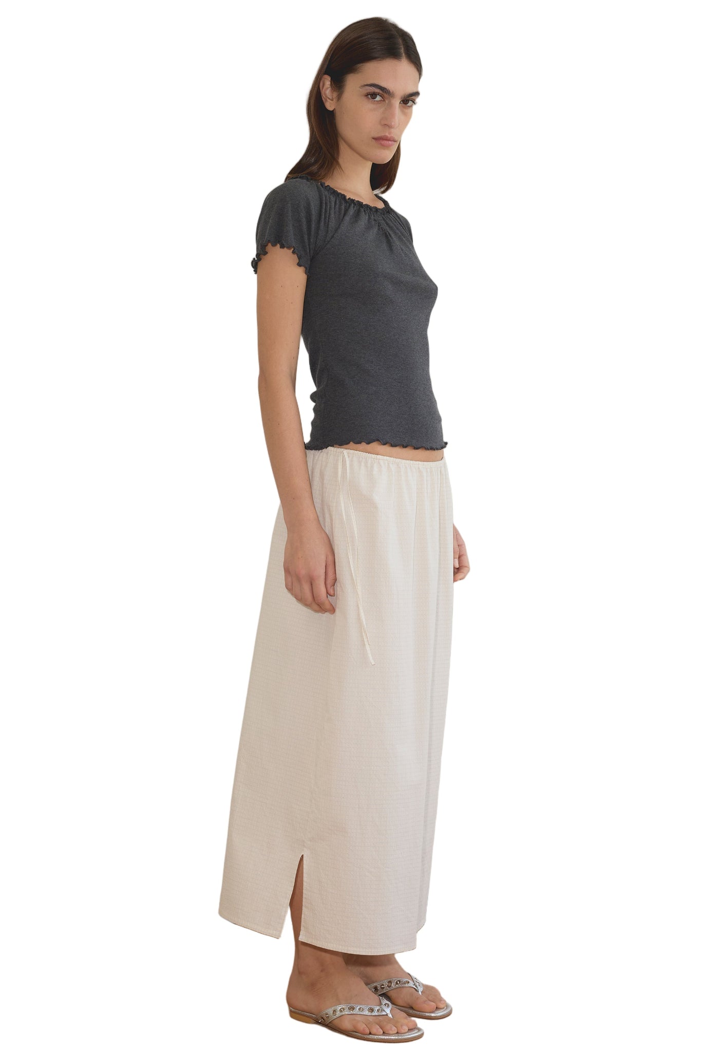 Deiji Studios Mid Day Skirt in Bone Check