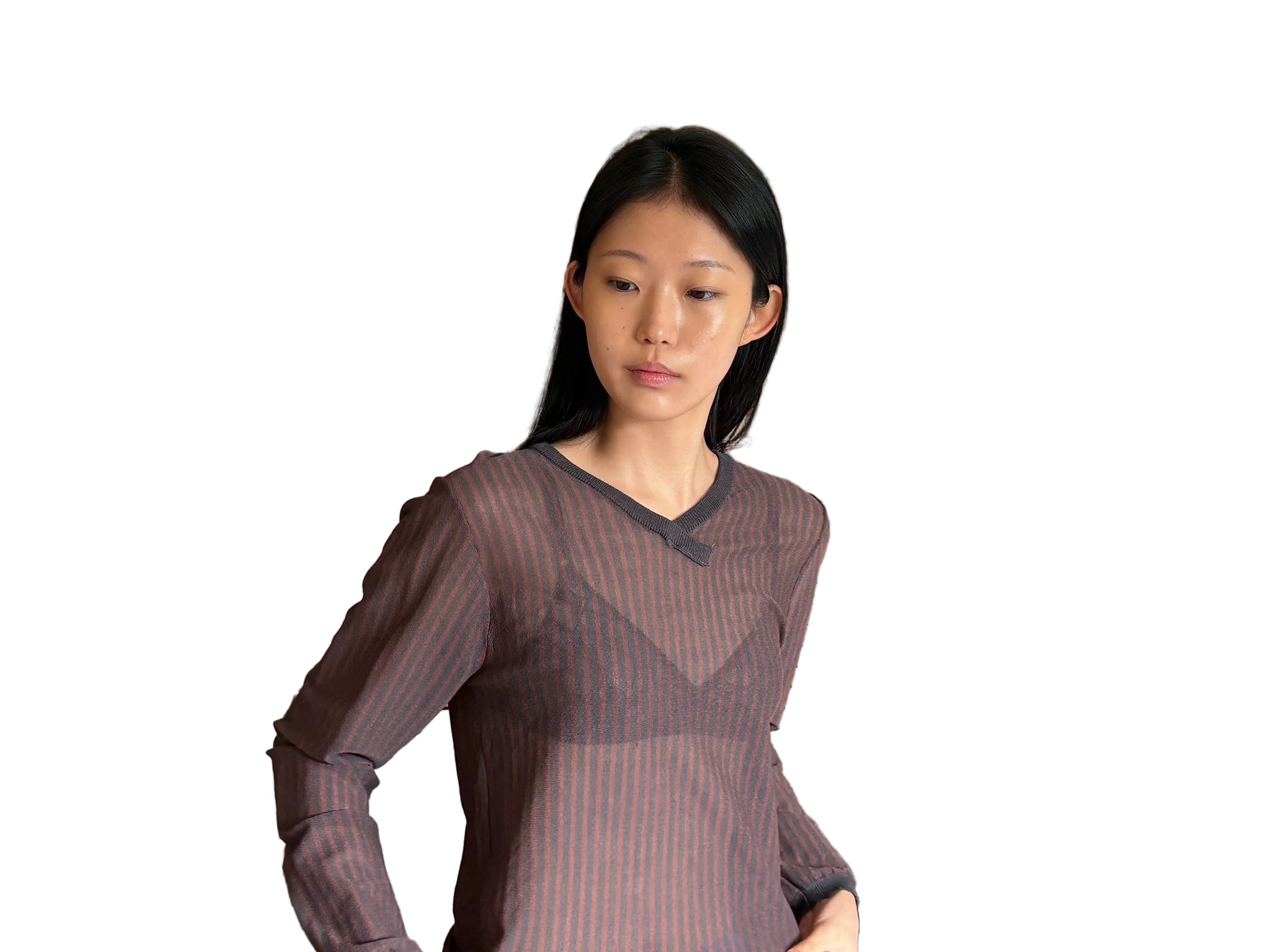 Deiji Studios Stripe Long Sleeve Top in Brown/Grey Stripe