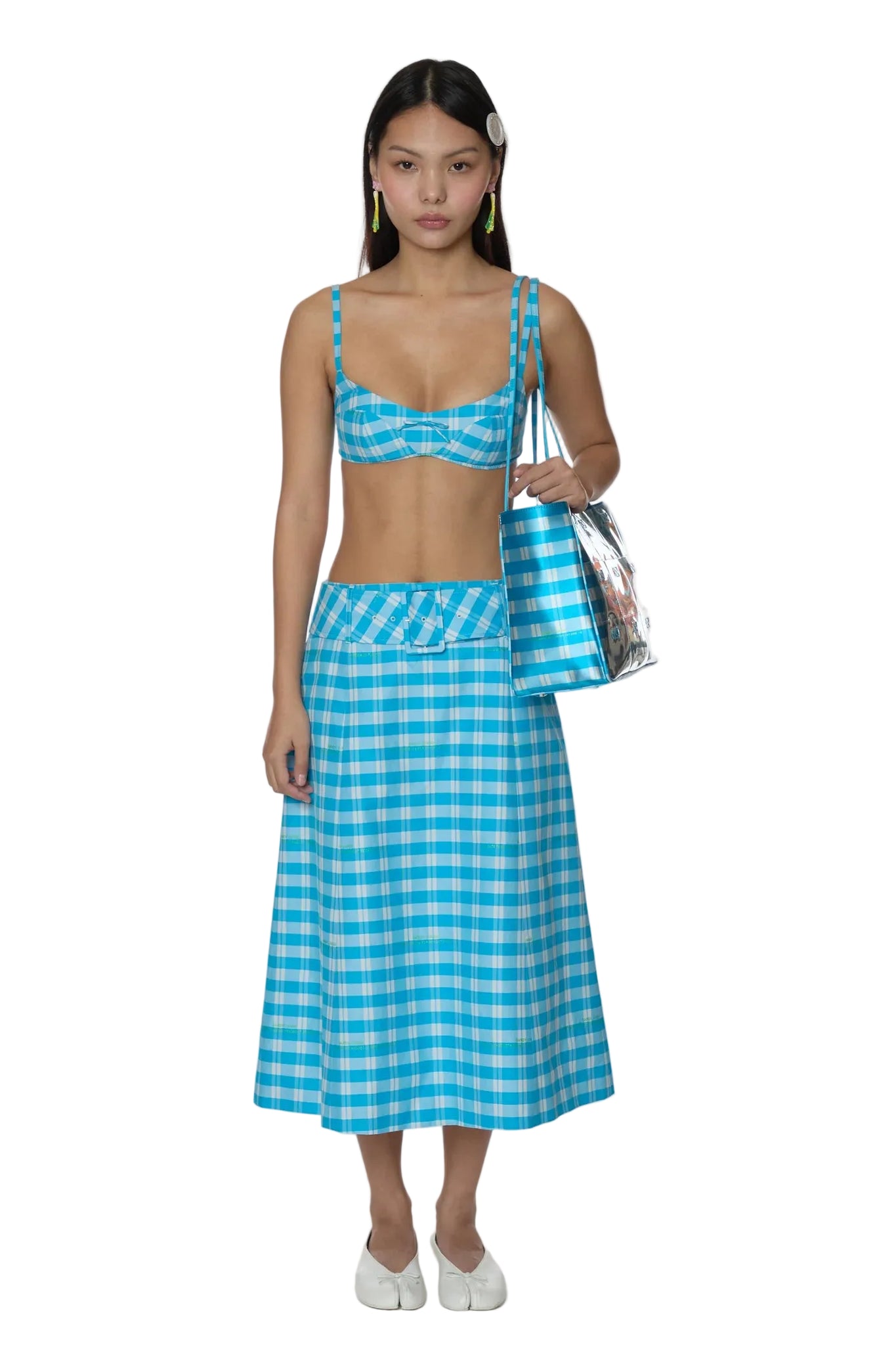 Sandy Liang Windows Tote in Blue Multi Plaid