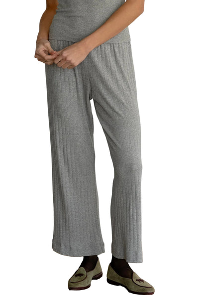 DONNI. The Pointelle Simple Crop Pant in Heather Grey