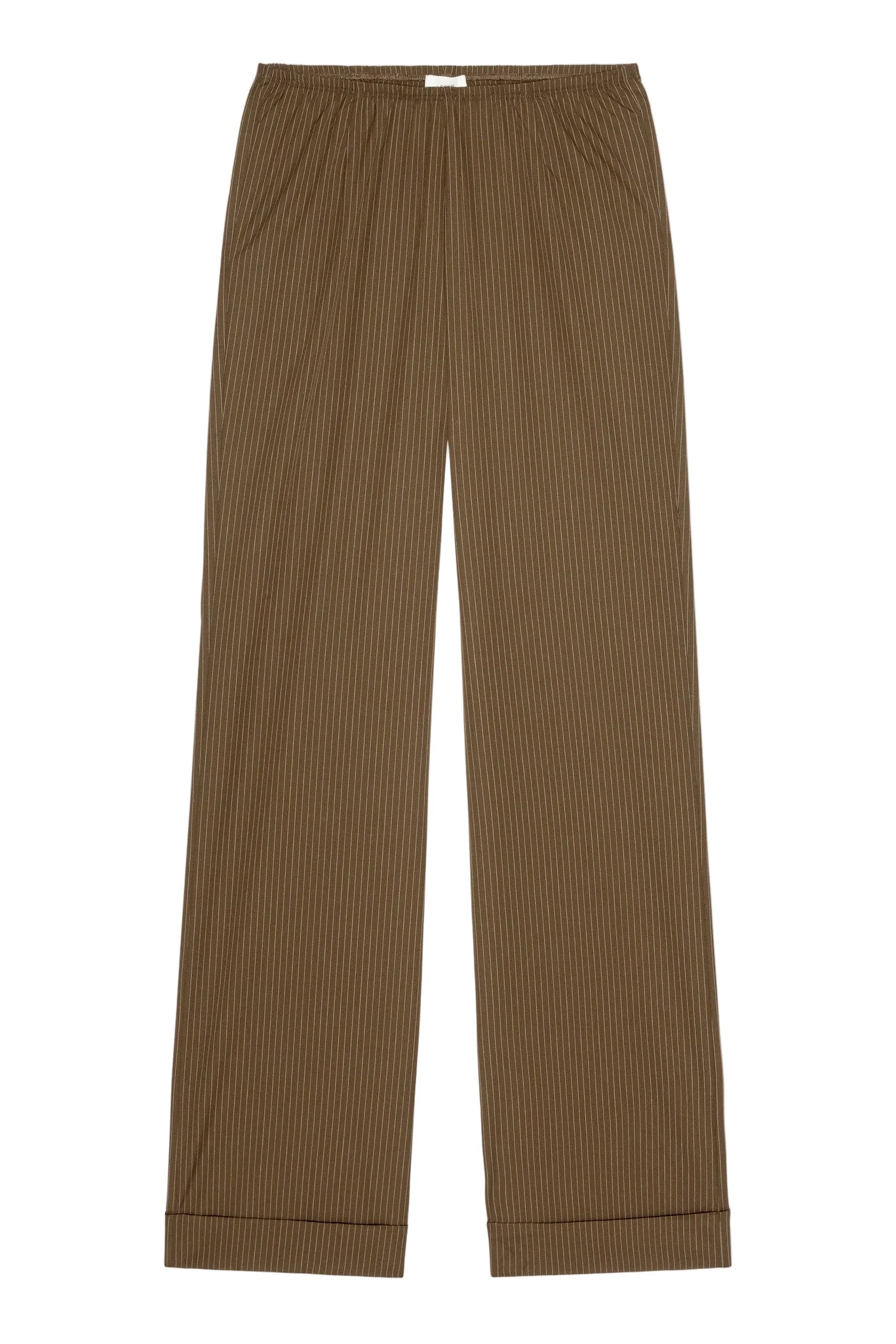 DONNI. Pop Pinstripe Cuff Simple Pant in Walnut