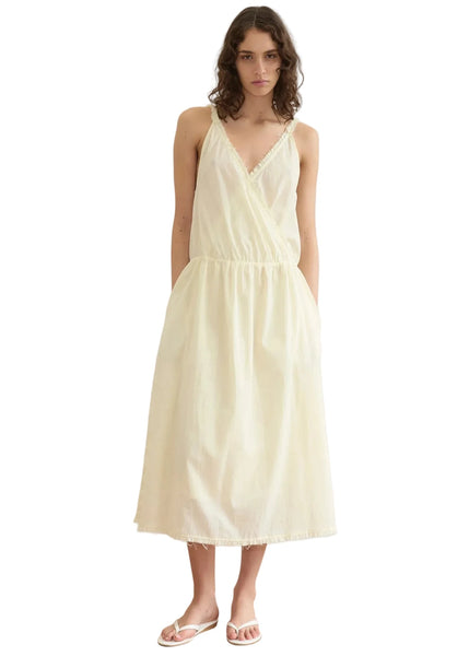 Deiji Studios Crossed Dress in Soft Yellow Stripe