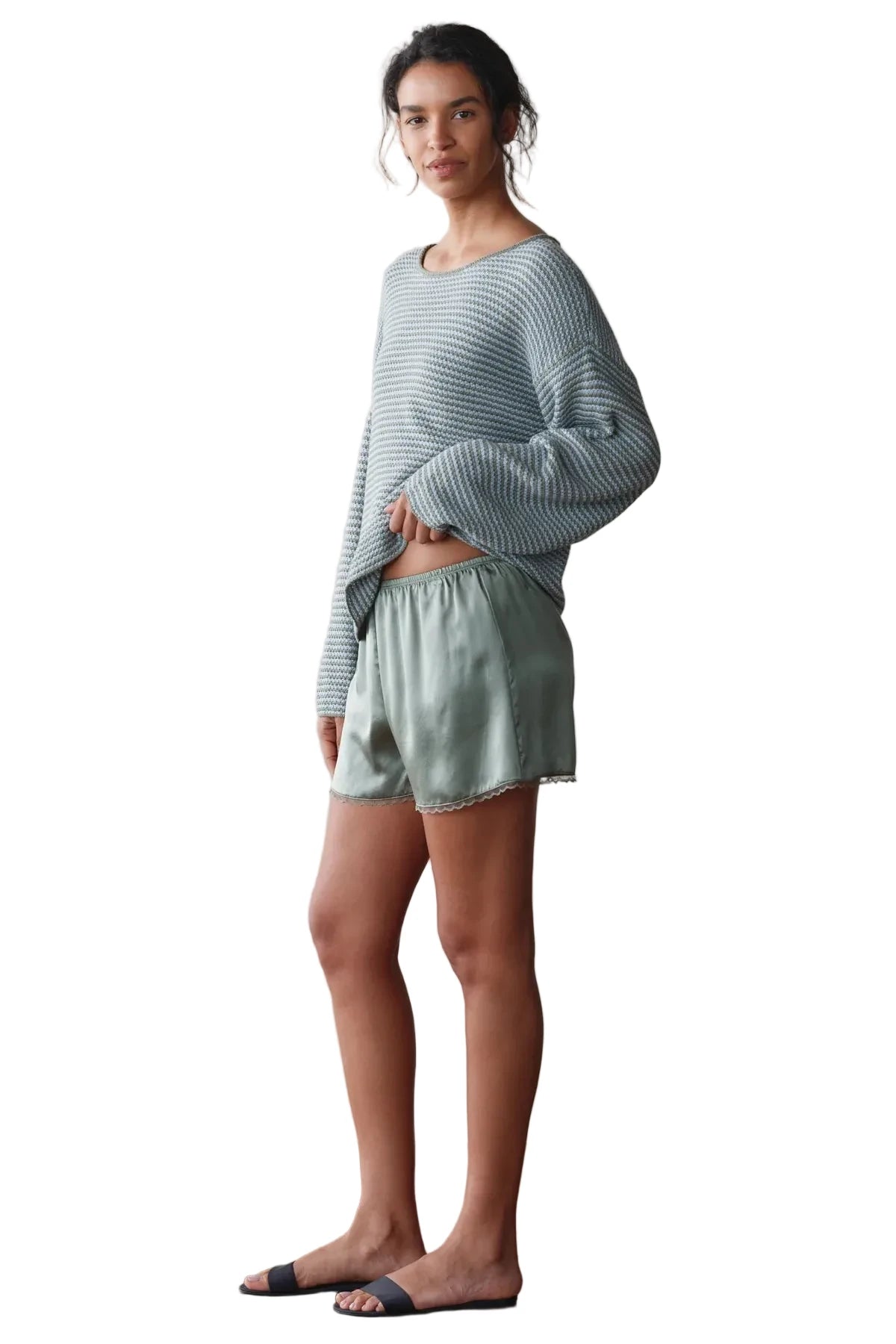 DONNI. Silk Lace Tap Short in Dill
