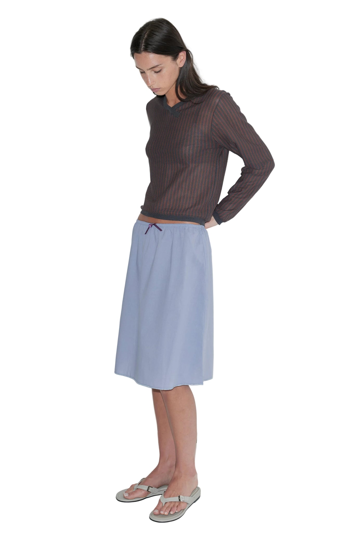 Deiji Studios Stripe Long Sleeve Top in Brown/Grey Stripe