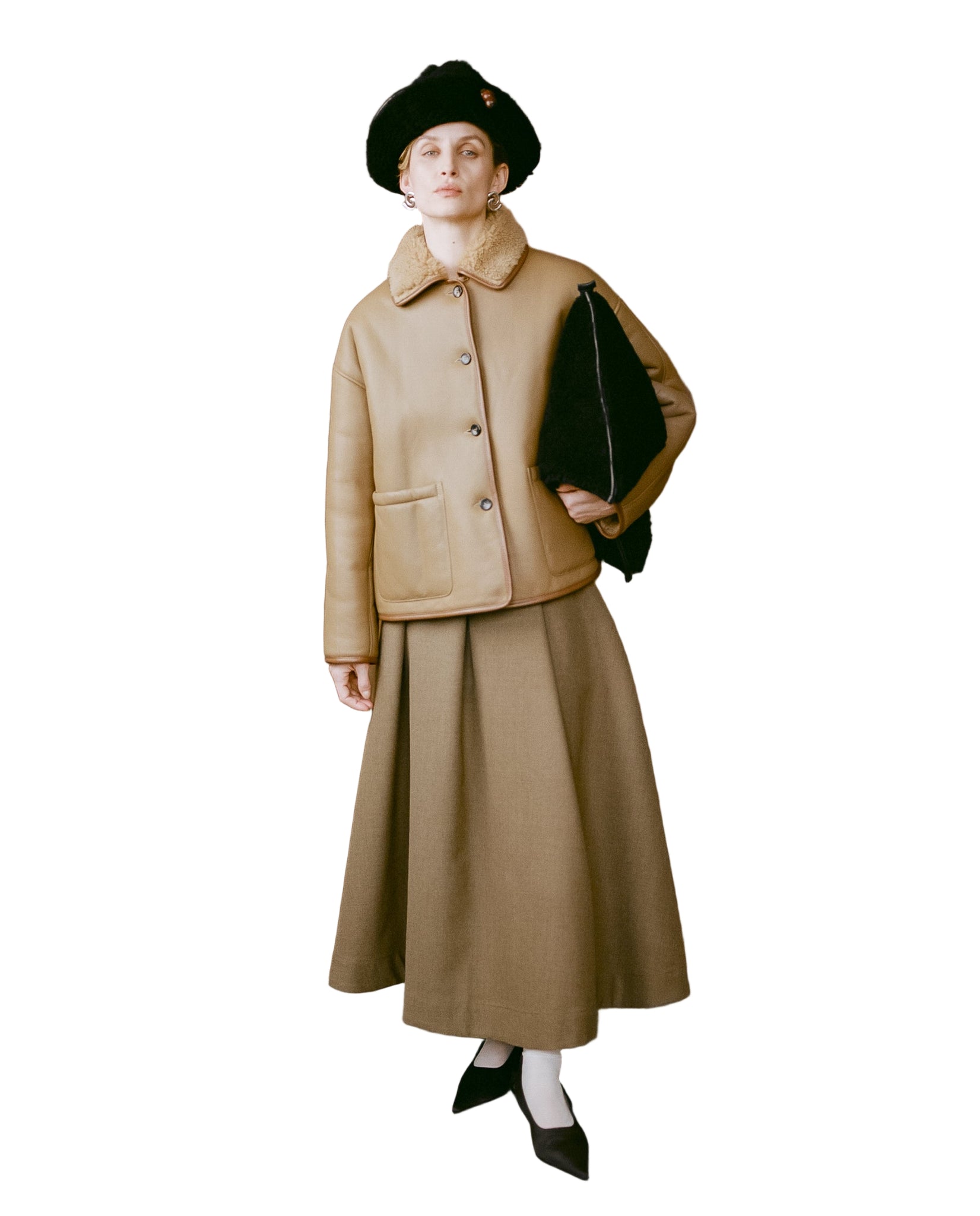 Cawley Sheepskin Clutch Bag in Black