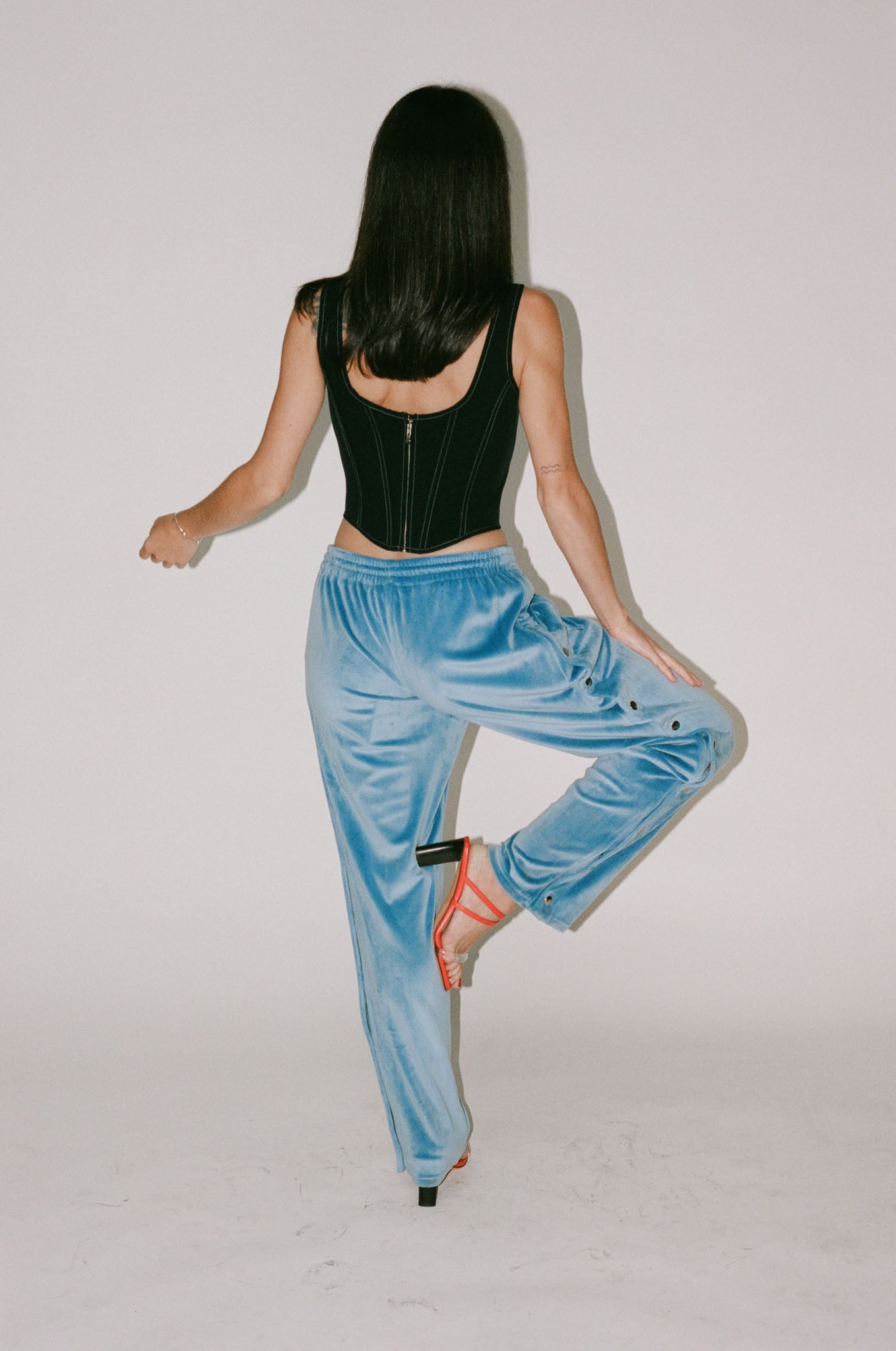 PRISCAVera Velour Track Pants in Dusty Blue