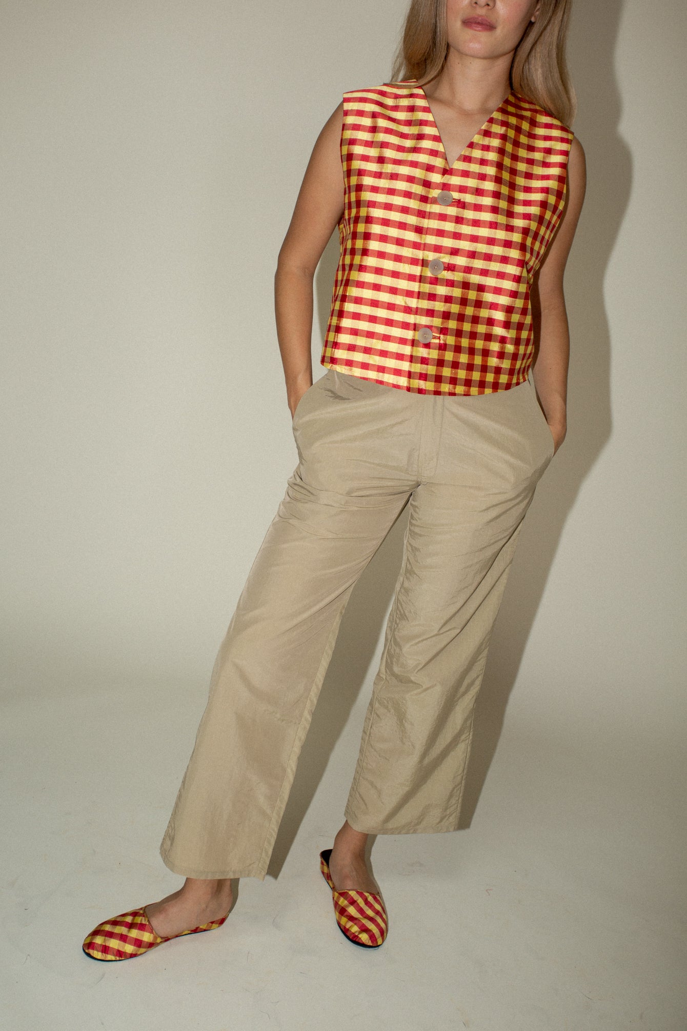 Coming of Age Vest in Red/Yellow Gingham