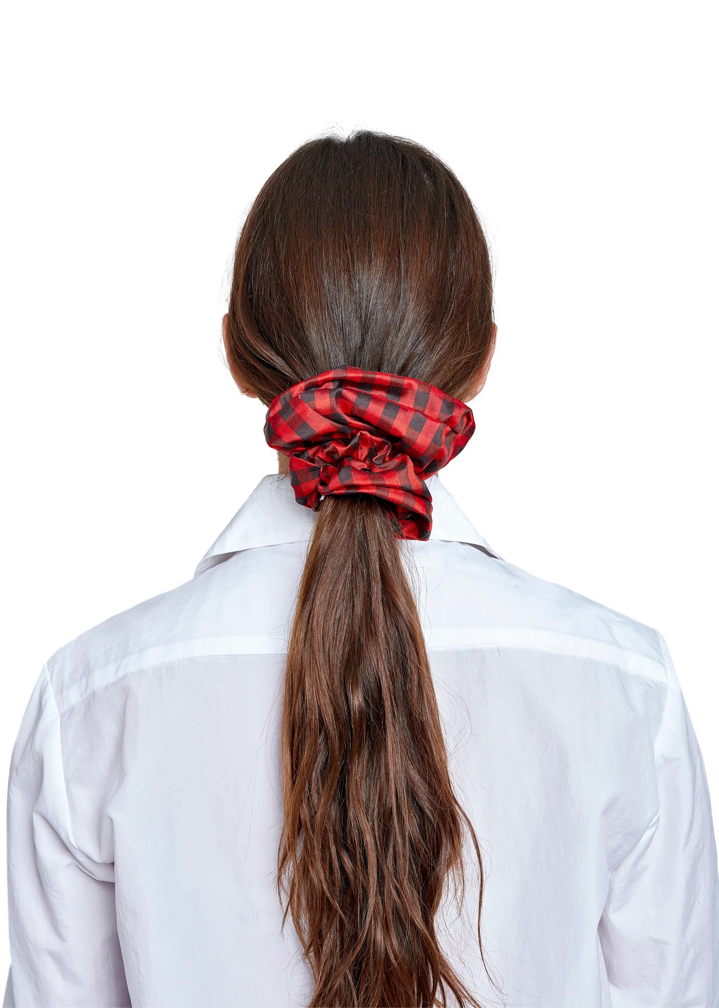 Coming of Age Scrunchie in Brown/Red Gingham